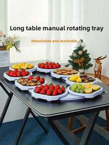 9pcs 360° Rotating Tray Serving Plate For Rectangular & Oblong Tables, Perfect For Family Gatherings, Banquets, And Weddings, Dining Table Large Tabletop. - Black and White - View 4