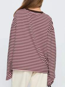 Womens Oversized Striped Sweatshirt Crewneck Long Sleeve Pullover Top Casual Y2K Fall Clothes 2025 Workout Shirt - 粉色 - 查看 3