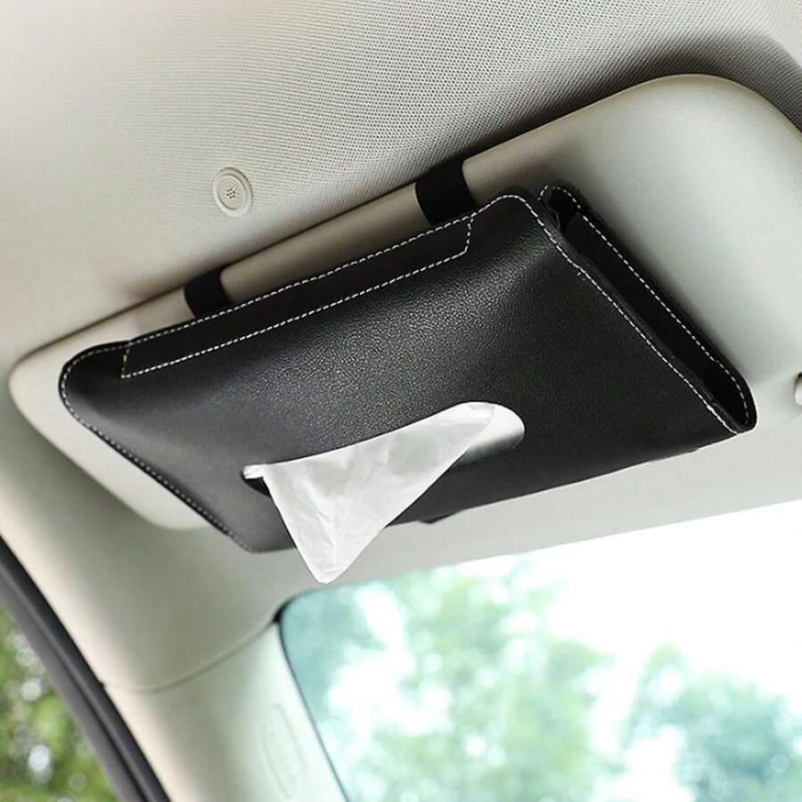 Car Visor Tissue Holder, Leather Car Dispenser, Hanging Car Napkin Holder, Car Holder, Visor Accessory Universal Most Vehicles (Black), 9.17*5.31 Inch - 黑色 - 查看 1