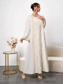 1pc Floral Print Woven Fabric Long Dress For Women, Everyday Wear, Spring/Summer/Autumn - Multicolor - View 4