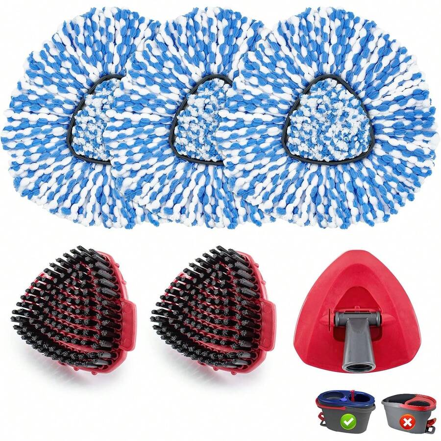Mop Heads Replacements For O-Cedar RinseClean 2-Tank Spin Mop, Mop Replace Head For O Cedar, Spin Mop Heads For Ocedar Includes 3 Pack Mop Refills, 2 Upgrade Scrub Brush, 1 Mop Base For O-Cedar Mop - 適用於 Ocedar 沖洗清潔 2 罐 - 查看 1