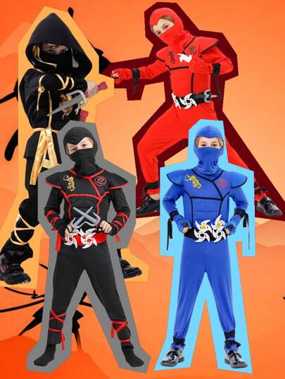 Kids Costume, Outfit Set With Plastic Toy Accessories For Halloween Boys Girls Cosplay Dress Up Party