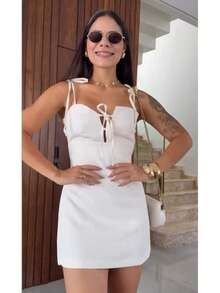 STARFASHIION Jumpsuit Tank Top Thin Straps With Tie Candy Color Delicate Modern /FASHION/SUMMER - White - View 2