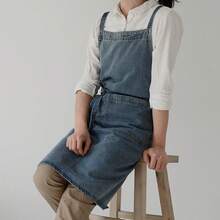 1pc Korean Style Thick Cotton Canvas Denim Apron, Anti-Stain Household Kitchen Work Uniform Bib, Barista Apron - Multicolor - View 10