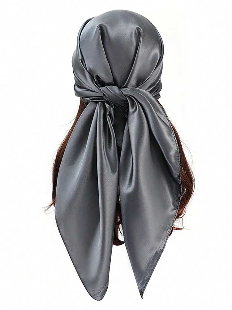 1条90cm*90cm纯色缎面方巾/头巾，轻盈百搭，可作头巾/披肩，简约时尚，适合日常佩戴、海滩度假、旅行等场合。 - 綠色 - 查看 5