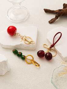 1 件时尚水果系列钥匙扣包链，樱桃苹果橄榄吊坠，适用于手提包、背包、化妆包、手提箱、钥匙扣、编织配饰。