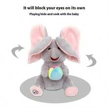 1个互动捉迷藏大象毛绒玩具，带音乐 - 会唱歌、拍耳朵的毛绒玩具，适合婴儿派对、生日、0-6岁男孩女孩 - 布艺/无羽毛，AA电池供电（不含电池） - 理想的派对礼物、圣诞节礼物、万圣节礼物、派对礼品 - 彩色 - 查看 4