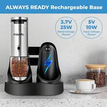 SUSTEAS Sea Salt And Pepper Grinder, Rechargeable With Charging Base, Set Of 2, Can Be Operated With One Hand, 6 Selectable Grind Settings, Kitchen Seasoning,304 Stainless Steel - Thép không gỉ - Xem 5