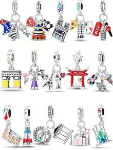1Count DIY National Landmark And Pet Three Pieces Pendant; Beijing Panda CHINA Love, Australia Sydney Koala, Dutch Windmill Tulip, London Big Ben, Taj Mahal, Japanese Attractions, Greek Temples, Etc., Make Perfect Pandala Bracelets Essential Accessories; Gifts For Christmas, Tourist Vacations, Halloween, Etc - Multicolor - View 12