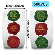1 PC / 2 PCS / 4 PCS / Christmas Stamp Stickers - Red, Green, Gold Festive Seals, Matte Finish, Suitable For Scrapbooks, Gift Wrapping, Greeting Cards, Envelopes - One-Time Use Paper Self-Adhesive Labels - Office, Party, Personal Decoration Christmas Stickers, Festive Decorations, Festive Designs, Decorative Effects, Office Decoration Supplies - Multicolor - View 3