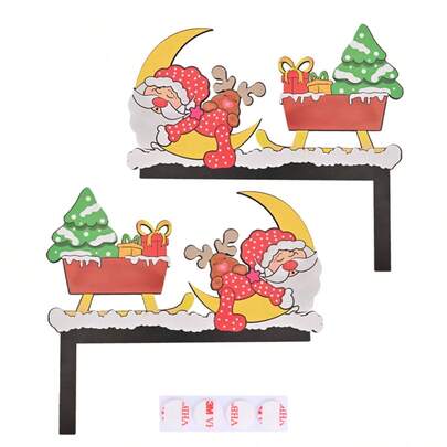 1개/2개 달 산타클로스 달 모서리 장식, 크리스마스 달 프레임 장식 나무 표지판, 현관문, 침실 달, 부엌 달, 벽난로, 캐비닛 장식, 크리스마스 방 장식, 집 장식, 크리스마스 파티 장식에 적합