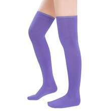 Zando Womens Stripes Thigh High Socks Thigh Highs Casual Knee High Stockings - Màu tím - Xem 5