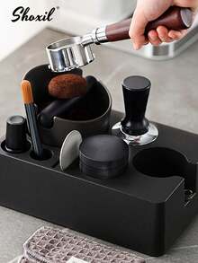 shoxil 1pc Espresso Tamper Station And Espresso Knock Box , Black Tamping Station Plastic Coffee Tamper Stand, Portafilter Holder For 51/53/58mm Espresso Machine Coffee Accessories - Black - View 4