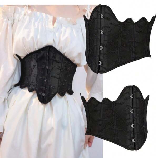 1 szt. damski krótki, wytłoczony, dwustronny, zapinany na 4 haftki pas wyszczuplający, modelujący biust, odpowiedni na Halloween i imprezy