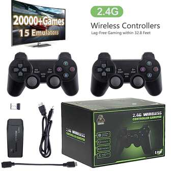 YIYI Wireless Mini Retro Video Games Console, Wireless Control Retro Game Stick Built-In 9 Emulators, 32G With 10K+Games / 64G With 20K+ Games, 4K HD Output 2.4GHz Wireless Gaming Console, Retro Video Games Console For TV & Display Plug And Play 1 Pc - Black