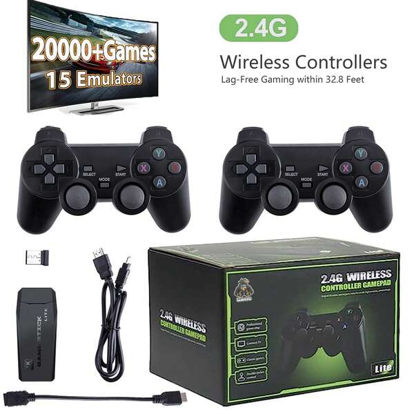 YIYI Wireless Mini Retro Video Games Console, Wireless Control Retro Game Stick Built-In 9 Emulators, 32G With 10K+Games / 64G With 20K+ Games, 4K HD-MI Output 2.4GHz Wireless Gaming Console, Retro Video Games Console For TV & Display Plug And Play 1 Pc - Black