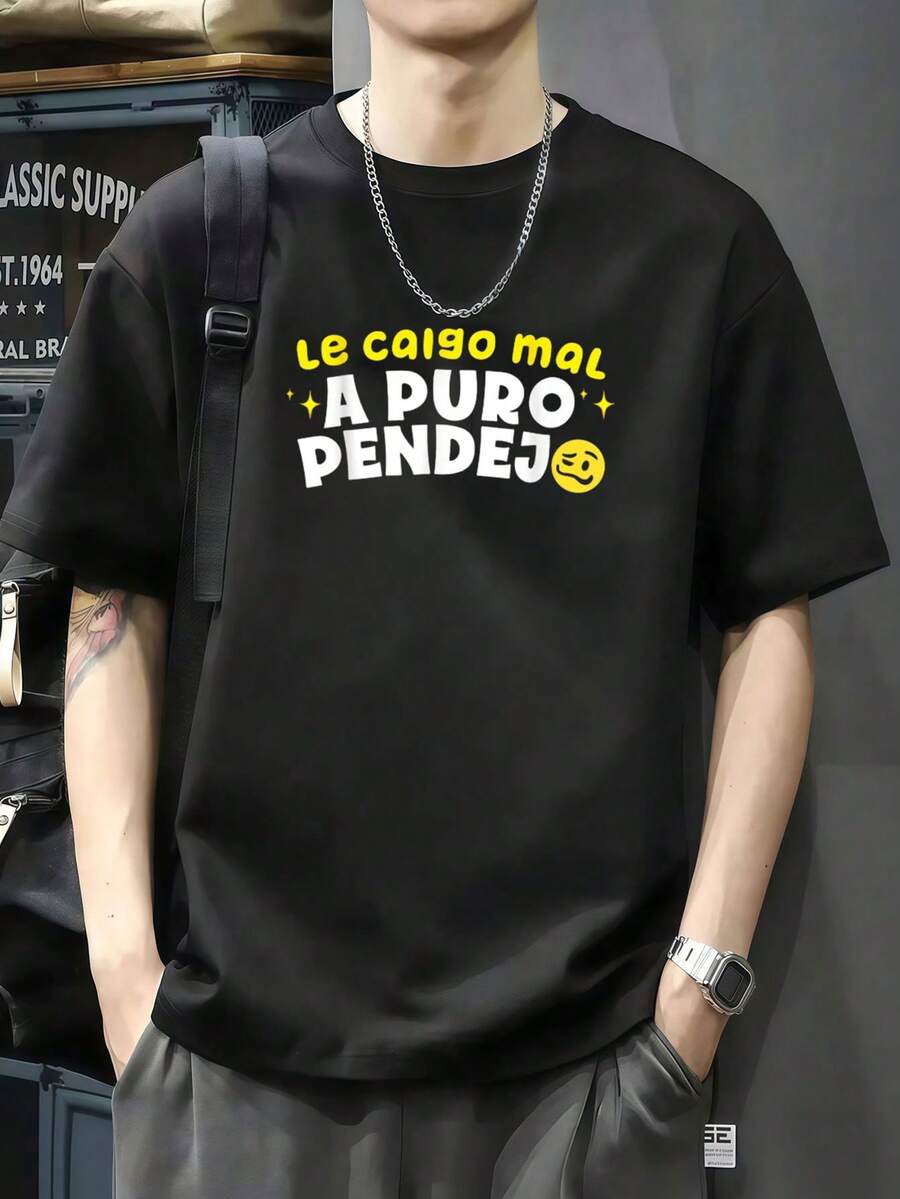 100% algodón LsseDa Le Caigo Mal A Puro Pendejo - playera divertida con cita para hombre y mujer Camiseta de manga corta de algodón puro de 220 g, impresión por una cara - Negro - Ver 1