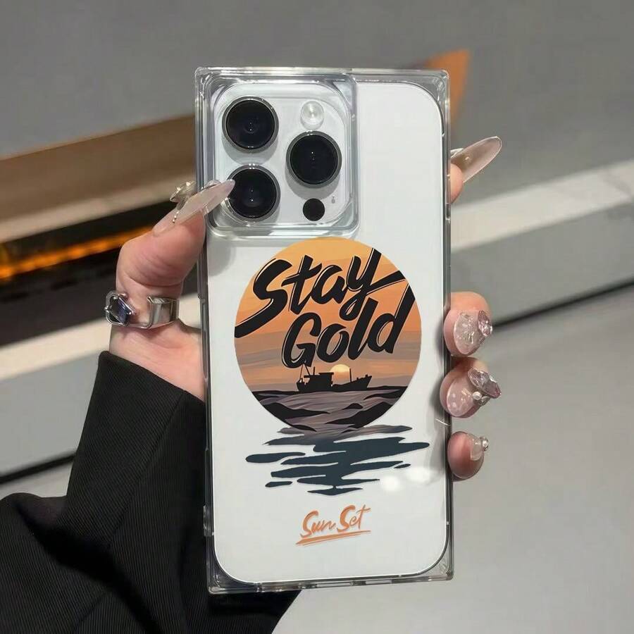 Nueva funda con forma de cubo al atardecer sobre el océano, funda con orificio grande y ángulo recto para teléfonos móviles 16/15/14/13/12 Pro, 14, 15, 16 Plus y 12 Pro. Funda protectora brillante anticaídas, ideal para regalos de cumpleaños o fiestas. - transparente - Ver 1