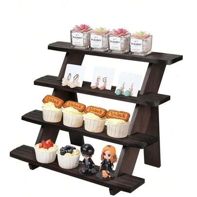 1 pieza Soporte de exhibición elevado de madera, Estante de exhibición de aretes y anillos de 2/3/4/5 niveles, Soporte para pastel rústico, Mesa de exhibición para comerciante, Estante de exhibición de escritorio, Adecuado para regalos de boda/cumpleaños/Día de la Madre, Almacenamiento doméstico y exhibición de escritorio, Elevador de estilo rústico de madera.