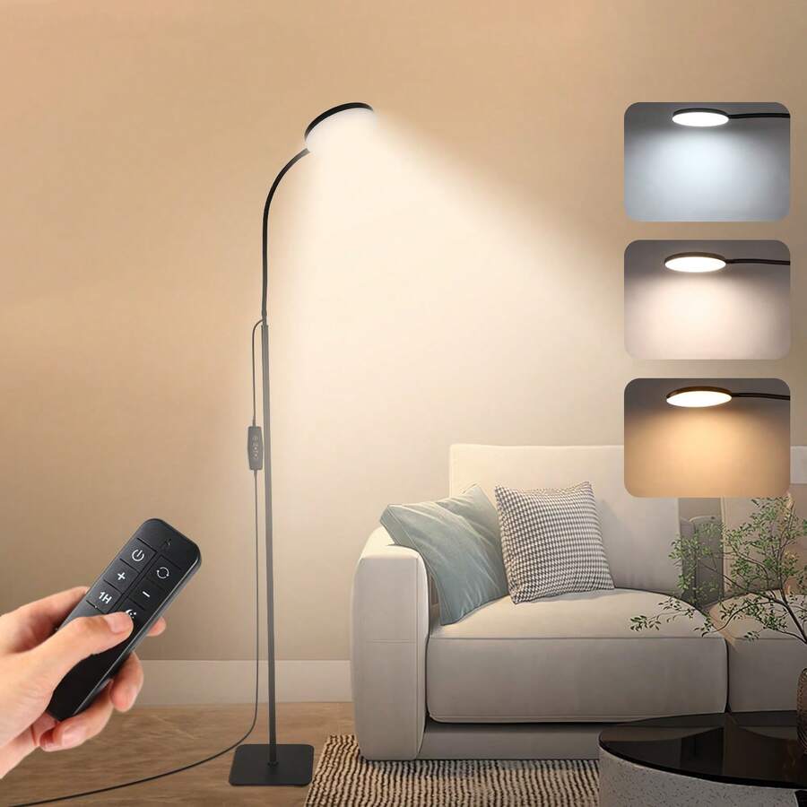 Yogle Moderne einstellbare Gooseneck Stehlampe, 3 Farbtemperaturen, 3 Helligkeitsstufen, USB-betrieben, Schaltersteuerung, Kunststoffschirm, für Schlafzimmer, Wohnzimmer, Büro-Lesen - ohne Batterie