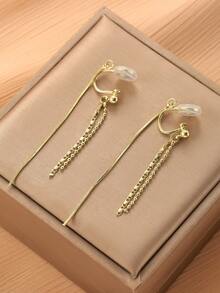 1 对时尚长流苏耳环，女士夹式耳环，高端优雅气质，适合日常佩戴和节日礼物