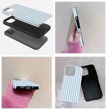 1 Unique 360 ° White And Blue Striped Pattern Printed Phone Case - Cute And Minimalist 2-In-1 Design, Drop-Resistant And Shock-Proof Full Coverage, Compatible With IPhone 16 Pro Max/16 Pro/16 Plus/16/15/14/13/12/11. Stylish And Cute - Ideal For Holiday Gifts - 藍白條紋 - 查看 8