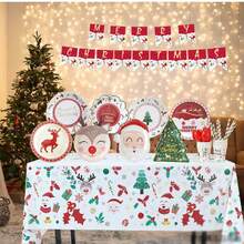 Classic Christmas-Style Red-White-Green Christmas Element Plate Set - Must-Have For Christmas Party Dessert Table, Round Disposable Plates/Cupcake Paper Plates, Leak-Proof & Durable Detail, Suitable For Serving Cocktails/Snacks/Desserts, Essential Tableware For Winter Christmas Holiday Dinners