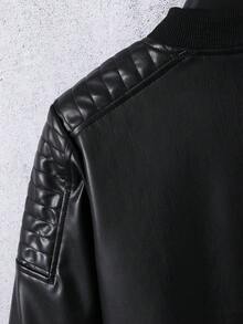 Purechapter 男童超大仿皮夹克，长袖外套，肩部褶皱设计，保暖衬里，立领拉链开合（无白色短袖） - 黑色 - 查看 7