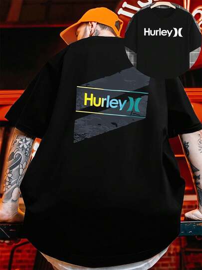 T-shirt graphique Hurley, t-shirt col rond décontracté en pur coton 220g/m² à imprimé recto-verso mode pour hommes (1 pièce)
