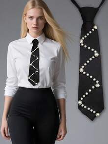 1pc New Luxury Pre-Tied Necktie, Women's Lightweight Luxury Necktie, Uniform Shirt Accessory, Niche Photography, School Style For Dress For Christmas Decor