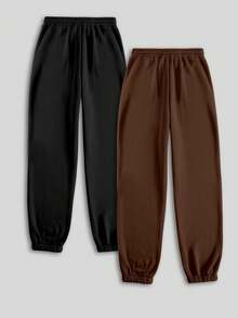 新款女士两件套保暖内衬休闲抽绳运动裤家居服女士运动裤睡衣秋冬休闲保暖内衬运动舒适裤适合居家户外运动聚会，秋季必备 - 彩色 - 查看 2