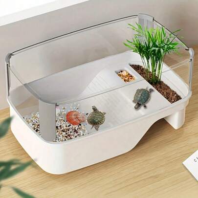 Deluxe Turtle Habitat With Sunbathing Dock Special Fish Tank Brazilian Tortoise Tank Reptile & Amphibian Terrarium For Home And Villa Decor Small House For Reptile Turtle