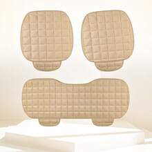 1pc Plush Checkered Car Seat Cushion, Thick Padded, Backless, Warm, Breathable, Anti-Slip, Suitable For All Seasons