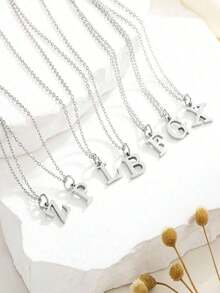 1pc Exquisite Fashion Jewelry Necklace, Stainless Steel A-Z,26 English Initials Pendant, Holiday, Suitable Women To Wear Daily Stainless Steel Letter Pendant Necklace - 銀色 - 查看 3