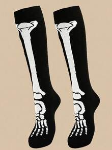 1双/2双装 男士万圣节骷髅爪卡通印花船袜，休闲趣味派对舒适长袜，保暖袜 - 黑與白 - 查看 10