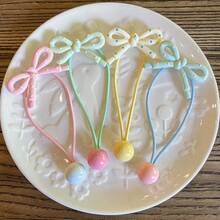 5pcs/1pc Cartoon Bow, Macaron Hair Ties, Colorful Scrunchies, Beaded Hair Ties, Polka Dot Candy Color Hair Elastics, High Elasticity Ponytail Holders, Harmless Hair Accessories, Sturdy For Daily Use, Random Color, Home Beauty Women Accessory Gifts, Hair Rubber Bands, Hair Rope ,Gifts Head Accessories