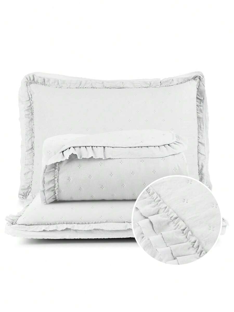 Bedspread Double / Queen / King 200 Thread Count Super Soft Double Sided 3 Pieces Ruffle Alice Bedspread - 白色 - 查看 1