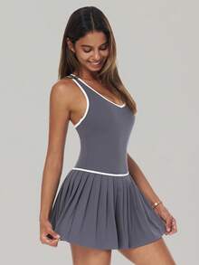 MASKERT 女士连衣裙、女士运动服、网球运动服、连衣裙、瑜伽服。舒适百搭的运动连衣裙和半身裙，高弹亲肤，适合居家休闲穿着。夏季 - 燧石 - 查看 5