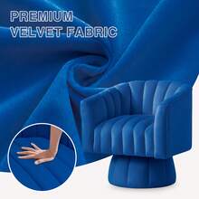 KORSER Swivel Accent Chair,360°Swivel Barrel Chair, Modern Swivel Chair With Velvet Fabric, Mid-Century Swivel Chair With Wide Upholstered, Round Swivel Armchair For Living Room, Lounge, Bedroom - 藍色 - 查看 5