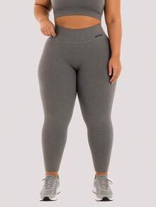 Plus Size Women's Leggings, High Waist, Non-Transparent, Comfortable, Gym Fitness - Xám - Xem 2
