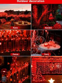 1pc Solar Powered Outdoor String Lights - 8 Modes DIY Copper Wire Fairy Lights, Warm White/Pink/Red/Blue/Multi-Color Options, 7m 50LED/12m 100LED/17m 150LED/22m 200LED/32m 300LED, Christmas Lighting Decor, Waterproof Outdoor Solar Path Lights, Suitable For Garden, Yard, Wedding, Party, Christmas Decoration, Hanging Solar Lights