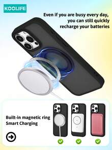Koolife 1pc 360° Rotating Magnetic Phone Case, 2.5mm Backplate, PC+TPU Material, Precise Cutouts, Skin-Friendly Matte Anti-Slip Anti-Sweat, Raised Camera Protection, Compatible With IPhone 13/13 Pro/13 Pro Max, 14/14 Pro/14 Pro Max, 15/15 Plus/15 Pro/15 Pro Max, 16/16 Plus/16 Pro/16 Pro Max/16e, 17/17 Air/17 Pro Max - Black - View 5