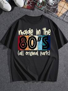 Camiseta gráfica para mujer hecha en los años 80 con todas las piezas originales, camiseta de algodón de estilo vintage, top de moda retro para uso informal, ajuste relajado y diseño cómodo. - Negro - Ver 3