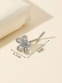 1 件装精致不锈钢镀金/镀银水晶镶嵌花朵及彩色锆石设计 L 形鼻钉，女士适用 - 适合日常佩戴、派对及时尚造型