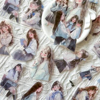 30张/包复古美学贴纸，适用于剪贴簿、软女孩主题装饰贴纸、DIY工艺材料、节日礼物、个性化文具用品