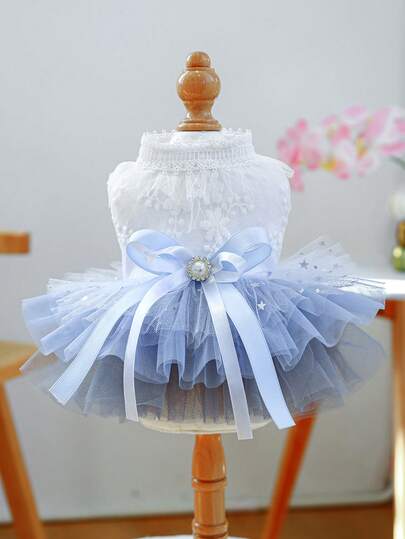 1pc Pet Clothes, Dog/Cat Outfit, Stylish & Happy Small Dog Apparel, Casual & Cute, Romantic Wedding Dress Series Princess Tulle Dress