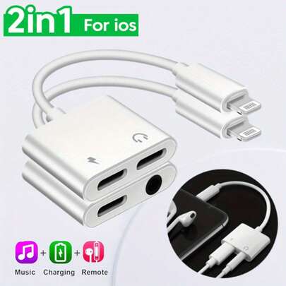 二合一 Lightning 转 3.5 毫米/Lightning 音频适配器，无损音质转换器耳机适配器，兼容 14 Pro Max/14 Pro/14 Plus/14/13/12/11，音频转换线，充电和通话适配器