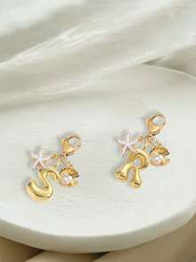 Gold Bubble Letter Cute Necklace Pendant Bag Charm - Lucky Crystal Pendant Decorated With Natural Seashell And Starfish Accessories, Letter A-Z, Essential Beach Outfit Accessory, Bohemian Vintage Style - Multicolor - View 8