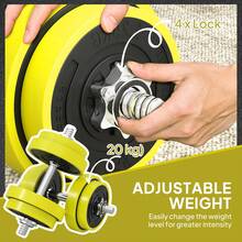 HOMCOM 20KGS 2-In-1 Dumbbell & Barbell Adjustable Set Strength Muscle Exercise Fitness Plate Bar Clamp Rod Home Gym Sports Area, Yellow - Yellow - View 5