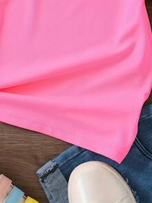 Adorable Pink Monogram Alphabet Girls' T-Shirt With Easter Bunny & Cool Egg Design - Soft Cotton, Short Sleeve, Round Neck - Perfect For Birthday & Party Outfits, Casual Youngsters Wear| Short Sleeve Top| Comfortable Fit, Tween Girl Clothes - 粉色 - 查看 7